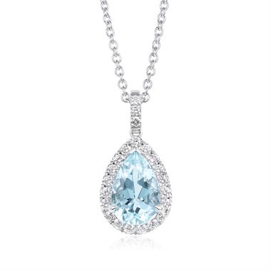 Camellia 18ct White Gold Aquamarine and Diamond Teardrop Pendant
 thumbnail