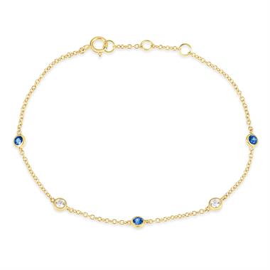 18ct Yellow Gold Sapphire and Diamond Bezel Set Station Bracelet thumbnail