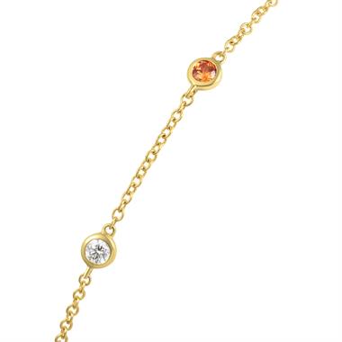 18ct Yellow Gold Orange Sapphire and Diamond Bezel Set Station Bracelet thumbnail