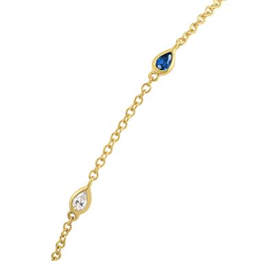 18ct Yellow Gold Pear Sapphire and Diamond Bezel Set Station Bracelet thumbnail
