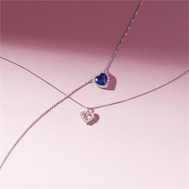 Camellia White Gold Sapphire Halo Heart Necklace thumbnail