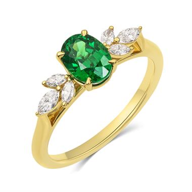 18ct Yellow Gold Tsavorite Garnet and Diamond Ring thumbnail