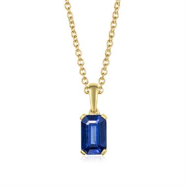 18ct Yellow Gold Emerald Cut Blue Sapphire Pendant thumbnail