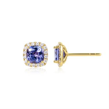 18ct Yellow Gold Tanzanite and Diamond Halo Stud Earrings thumbnail