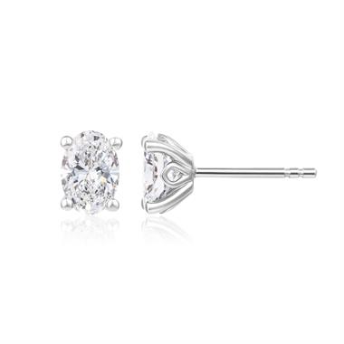 18ct White Gold Lab Grown Oval Cut Diamond Earrings 1.40ct thumbnail