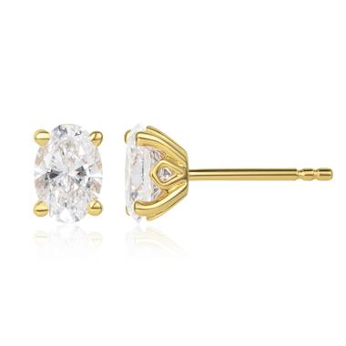 18ct Yellow Gold Lab Grown Oval Cut Diamond Earrings 1.40ct thumbnail