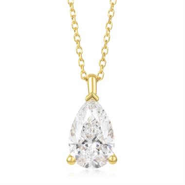 18ct Yellow Gold Lab Grown Pear Shape Diamond Necklace 1.50ct thumbnail