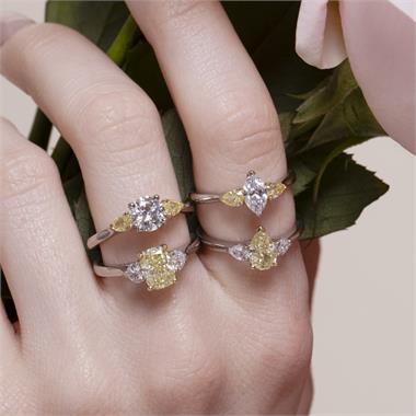 Platinum Marquise and Yellow Pear Diamond Three Stone Engagement Ring 0.53ct thumbnail