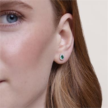 Camellia 18ct White Gold Emerald and Diamond Teardrop Halo Earrings
 thumbnail