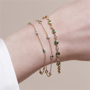 18ct Yellow Gold Emerald and Diamond Bezel Set Bracelet thumbnail