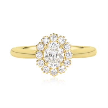 18ct Yellow Gold Oval Diamond Cluster Engagement Ring 0.78ct thumbnail