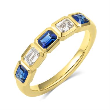 18ct Yellow Gold Emerald Cut Sapphire and Diamond Ring thumbnail 