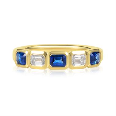 18ct Yellow Gold Emerald Cut Sapphire and Diamond Ring thumbnail