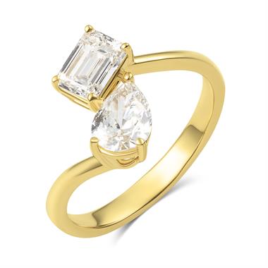 Pear and Emerald-Cut Diamond Toi et Moi Engagement Ring thumbnail 