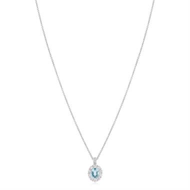 18ct White Gold Aquamarine and Diamond Oval Cluster Pendant
 thumbnail