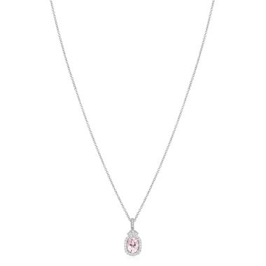 18ct White Gold Morganite and Diamond Oval Halo Pendant thumbnail