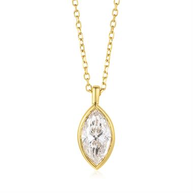 18ct Yellow Gold Marquise Diamond Solitaire Necklace 0.70ct thumbnail