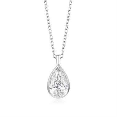 18ct White Gold Pear Diamond Solitaire Necklace 0.80ct thumbnail 