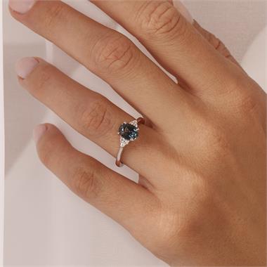 Platinum Oval Colour Change Sapphire and Diamond Engagement Ring thumbnail