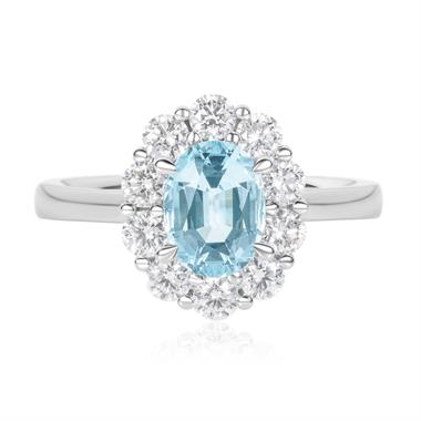 18ct White Gold Aquamarine and Diamond Oval Cluster Ring thumbnail