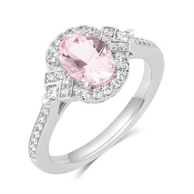 18ct White Gold Morganite and Diamond Oval Halo Ring thumbnail 