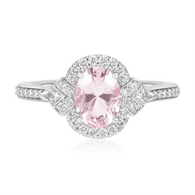 18ct White Gold Morganite and Diamond Oval Halo Ring thumbnail