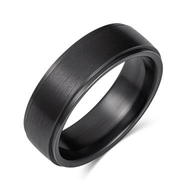 Black Zirconium Stepped Edge Wedding Ring 7mm thumbnail