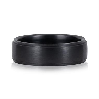 Black Zirconium Stepped Edge Wedding Ring 7mm thumbnail