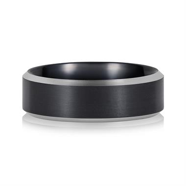 Black Zirconium Bevelled Edge Wedding Ring 7mm thumbnail