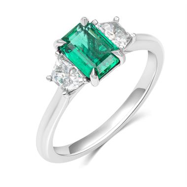 Platinum Emerald and Diamond Three Stone Ring thumbnail