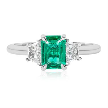 Platinum Emerald and Diamond Three Stone Ring thumbnail