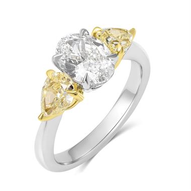 Platinum Oval and Yellow Fancy Cut Diamond Three Stone Engagement Ring 1.54ct thumbnail