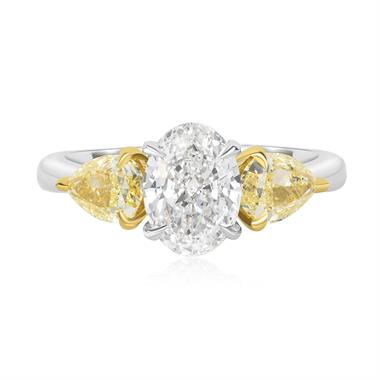 Platinum Oval and Yellow Fancy Cut Diamond Three Stone Engagement Ring 1.54ct thumbnail