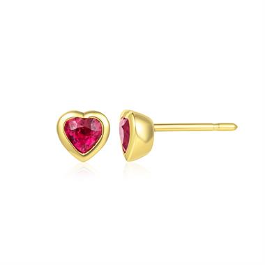 18ct Yellow Gold Ruby Heart Earrings thumbnail