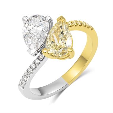 Platinum and Yellow Gold Toi et Moi Yellow and White Diamond Ring thumbnail