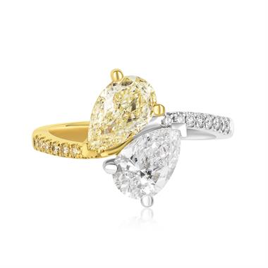 Platinum and Yellow Gold Toi et Moi Yellow and White Diamond Ring thumbnail