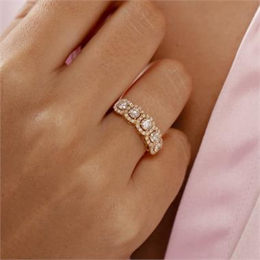 18ct Yellow Gold Five Stone Halo Detail Diamond Dress Ring 1.20ct thumbnail