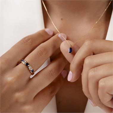 18ct Yellow Gold Emerald Cut Sapphire and Diamond Ring thumbnail