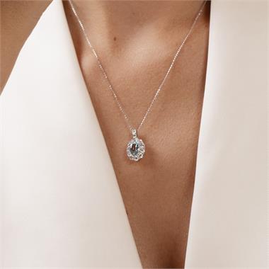 Alyssa White Gold Aquamarine and Diamond Oval Cluster Pendant
 thumbnail