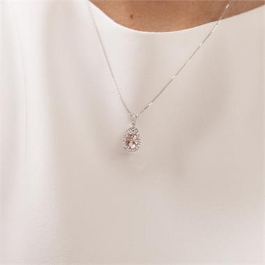 Ornella White Gold Morganite and Diamond Oval Halo Pendant thumbnail