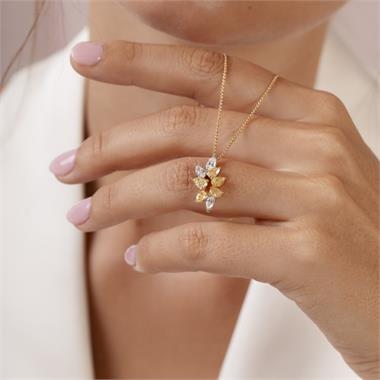 Aurora White Gold Yellow Diamond Cluster Necklace thumbnail