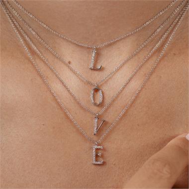 18ct White Gold Diamond Initial Necklace L thumbnail