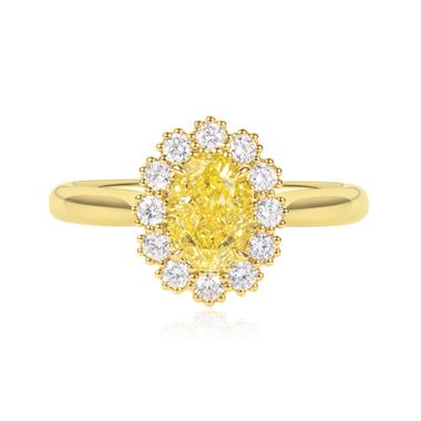 18ct Yellow Gold Oval Yellow Diamond Halo Ring thumbnail