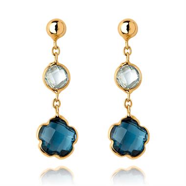 Bloom 18ct Yellow Gold Blue Topaz Drop Earrings thumbnail