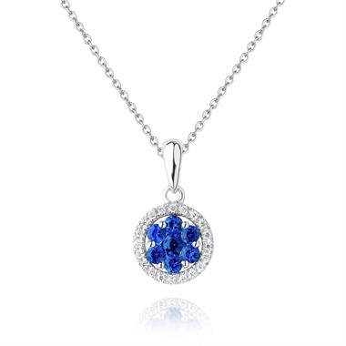 18ct White Gold Illusion Detail Sapphire and Diamond Pendant thumbnail