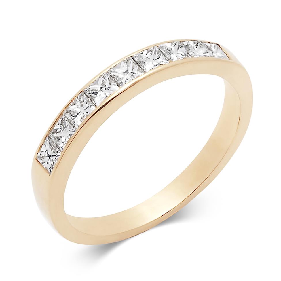 18ct Yellow Gold Princess Cut Diamond Half Eternity Ring 0.60ct Thumbnail Image 0
