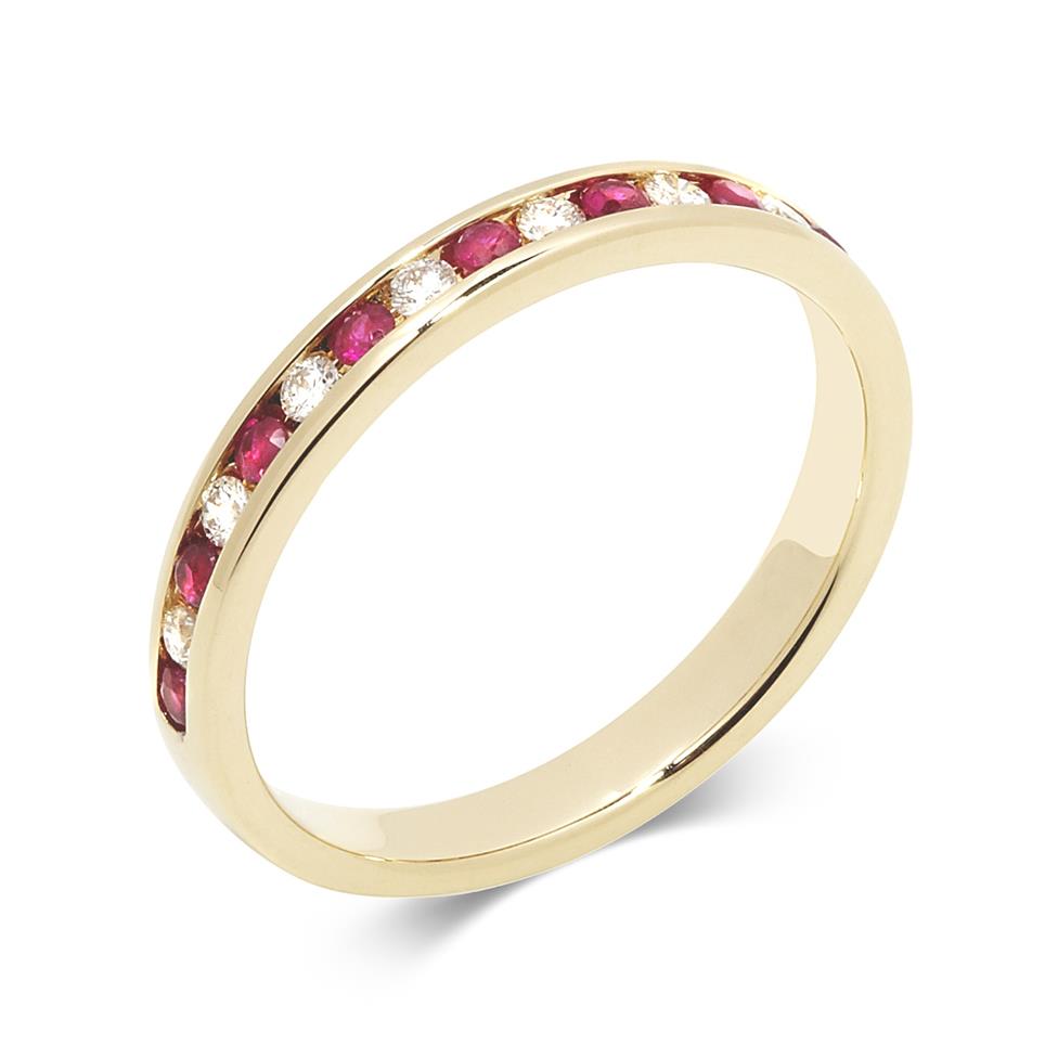 18ct Yellow Gold Ruby and Diamond Half Eternity Ring Thumbnail Image 0