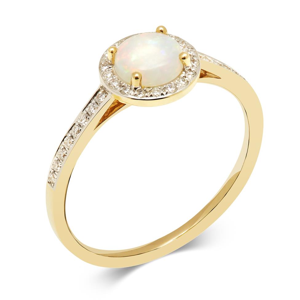 18ct Yellow Gold Opal and Diamond Round Cluster Dress Ring Thumbnail Image 0