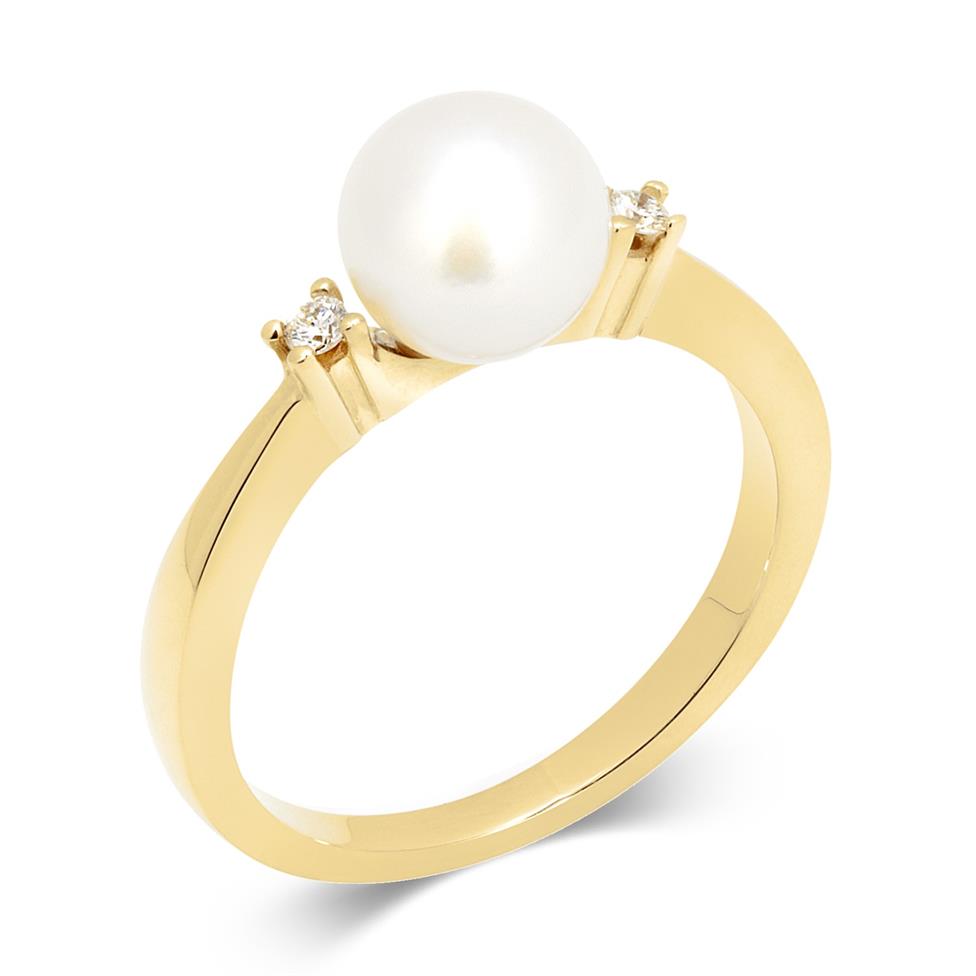 18ct Yellow Gold Classic Design Pearl and Diamond Dress Ring Thumbnail Image 0