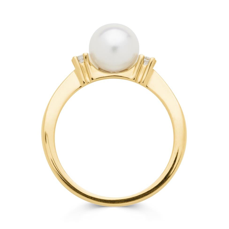 18ct Yellow Gold Classic Design Pearl and Diamond Dress Ring Thumbnail Image 2